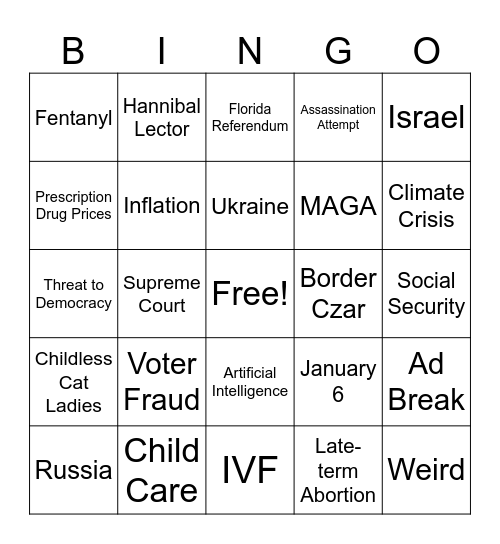 2024 Presidential Debate Bingo Card