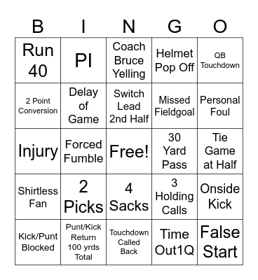 KC Football Bingo Card