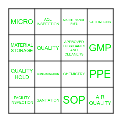 QUALITY BINGO Card