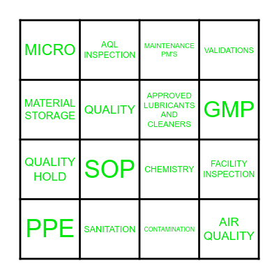 QUALITY BINGO Card