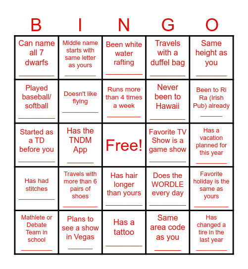 TNDM BINGO Card