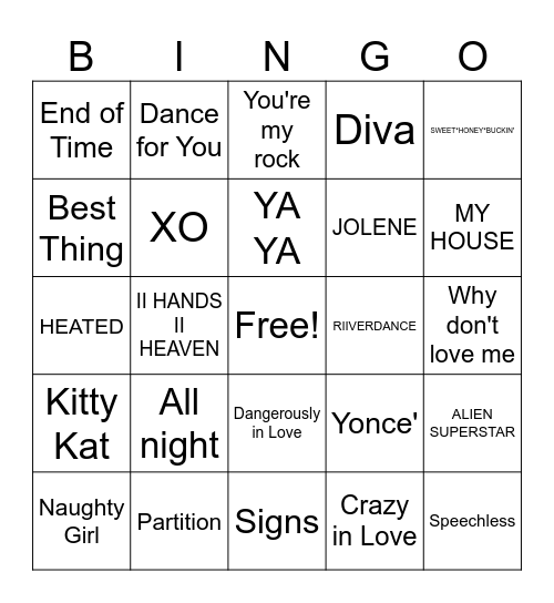 Bey'-ngo Bingo Card