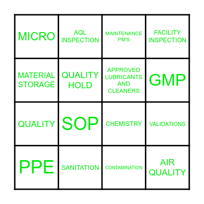 QUALITY BINGO Card