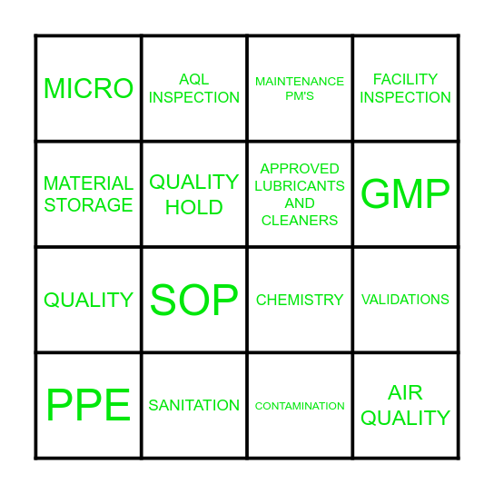 QUALITY BINGO Card