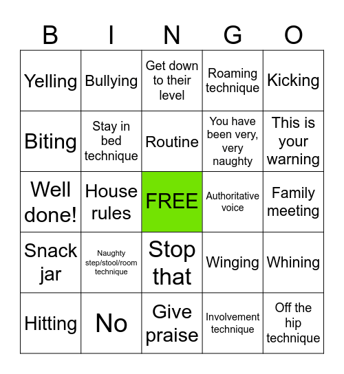 Jo Frost - Super Nanny Bingo Card