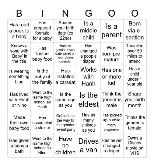 Baby Bingo Card