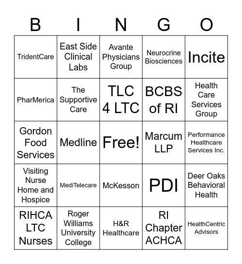 RIHCA Trade Show BINGO Card