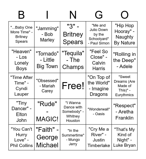 Music Bingo Round #2 Bingo Card