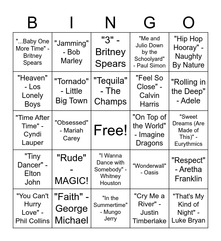 Music Bingo Round #2 Bingo Card