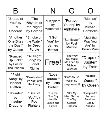 Music Bingo Round #3 Bingo Card