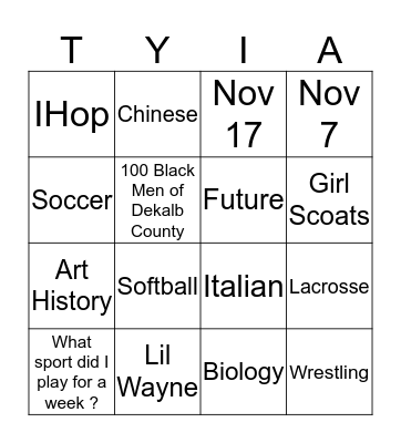 Do You Know Tyia? Bingo Card