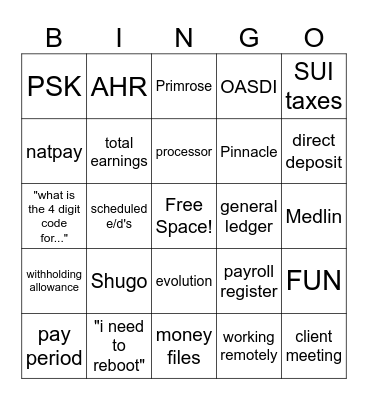 National Payroll Week 2024 Bingo Card