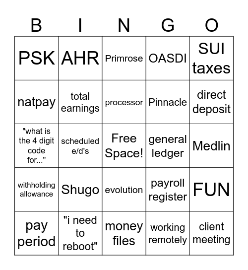National Payroll Week 2024 Bingo Card