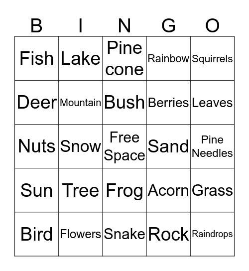 Nature Bingo Card