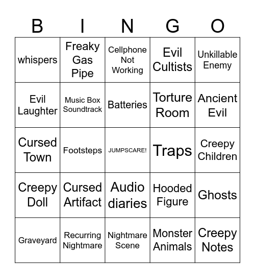 Horror Game Tropes Bingo Card