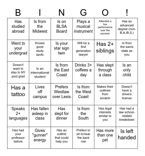 Hey BLSA! Find Someone Who... Bingo Card