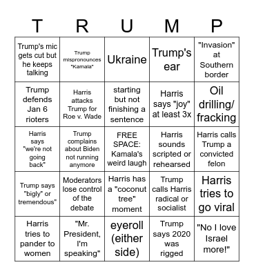 2024 Harris v. Trump Debate SCYR Bingo Card