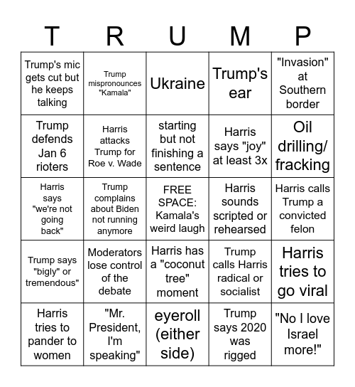 2024 Harris v. Trump Debate SCYR Bingo Card