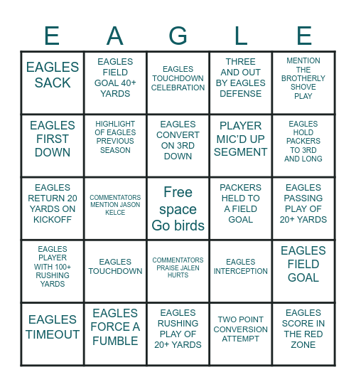 EAGLES BINGO Card