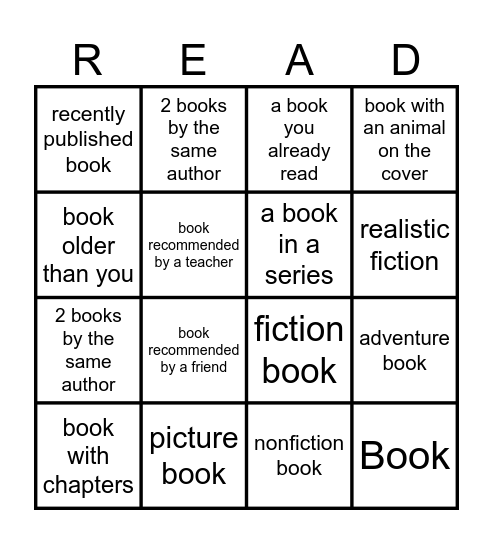 2nd Grade Reading Challenge Bingo Card