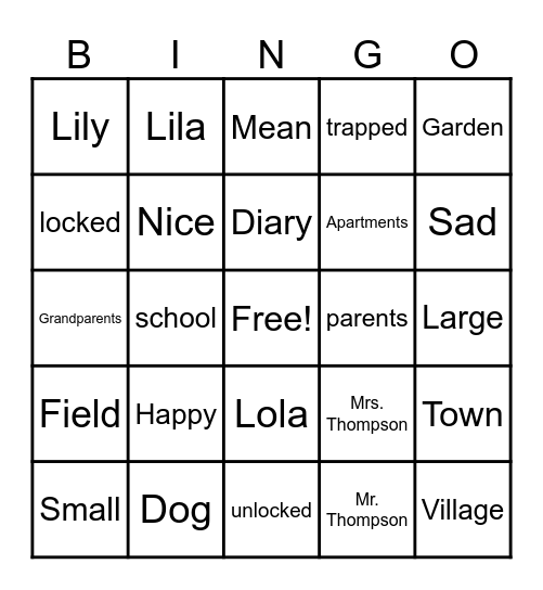 The Secret Garden Bingo Card