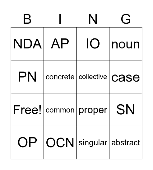 Chart E Bingo Card