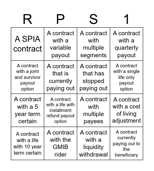 RPS Bingo! Bingo Card