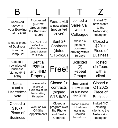 BLITZ BINGO Card