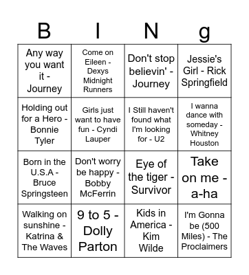 Music Bingo Card