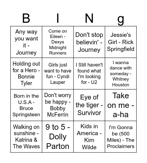 Music Bingo Card