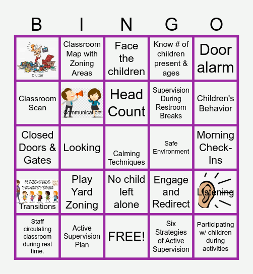 Active Supervision Bingo Card