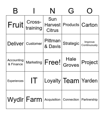 Indrio Bingo Card