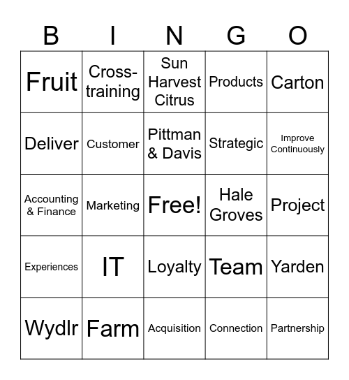 Indrio Bingo Card