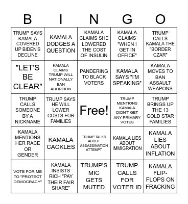 PRESIDENTIAL DEBATE 2024 Bingo Card