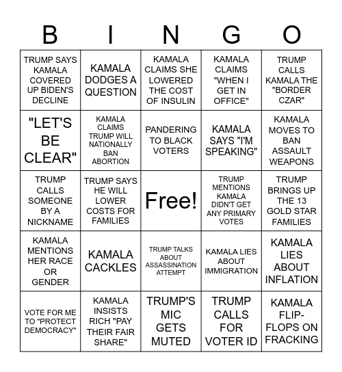 PRESIDENTIAL DEBATE 2024 Bingo Card