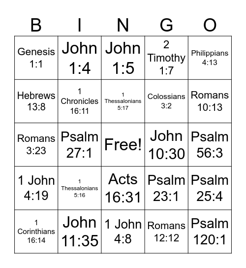 Bible Verses Bingo Card