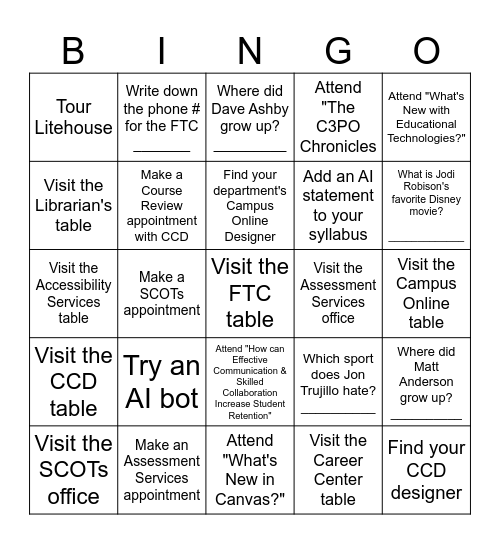 Fall Faculty Conference 2024 Bingo Card