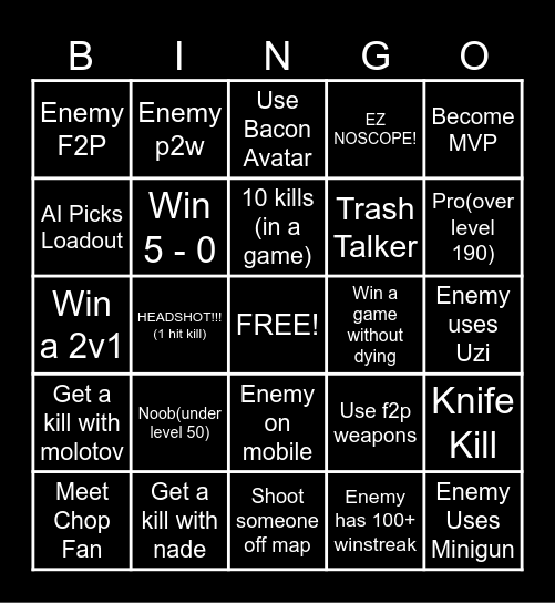 CHOP'S ULTRA GAE BINGO Card