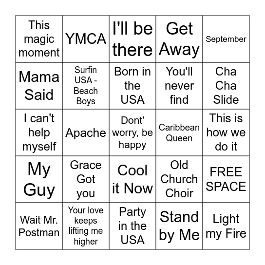 Epworth All Staff Music Bingo Card