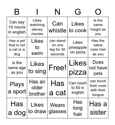 Find Someone Who Bingo Card