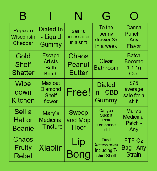 Budtender Bingo Card