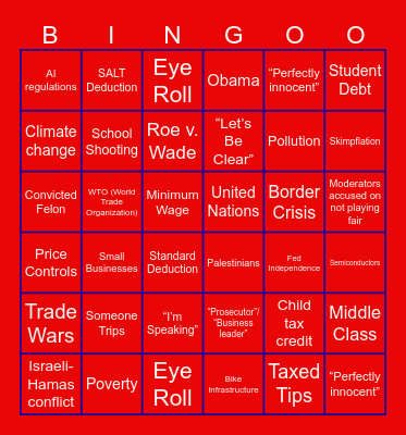 2024 Bingo Presidential Debate Bingo Card