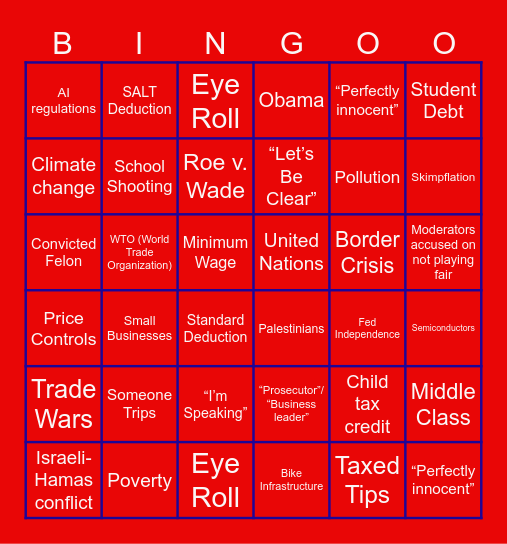 2024 Bingo Presidential Debate Bingo Card
