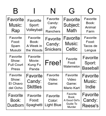 Davis Period 7 Bingo Card