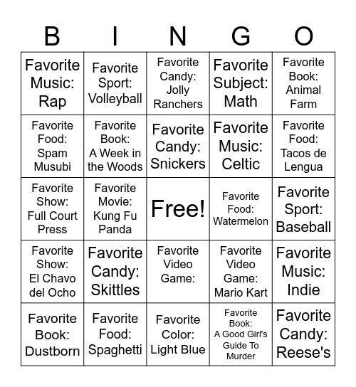 Davis Period 7 Bingo Card