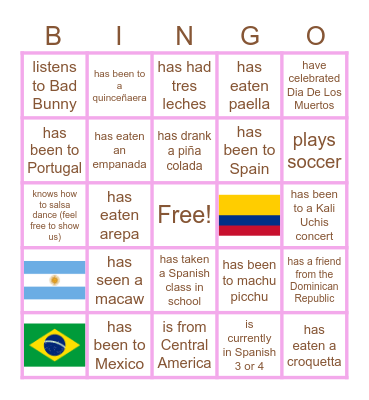 Hispanic Heritage Month Bingo Card