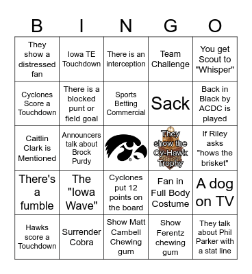 Cy-Hawk Game Bingo Card