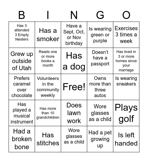 EMPTY NESTERS Bingo Card