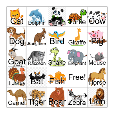 Animal Bingo Card