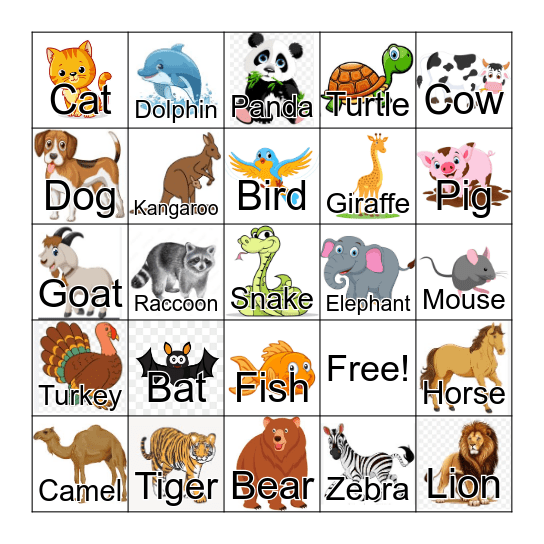 Animal Bingo Card